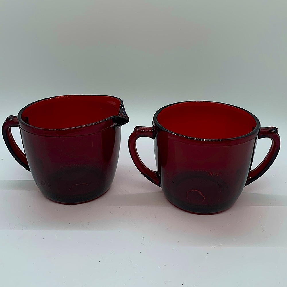 Vintage Anchor Hocking Ruby Red Depression Glass Sugar and Creamer set